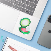 緑のコンパクトケースに入った赤いメイク用品 シール (ノートパソコンとiPhone)