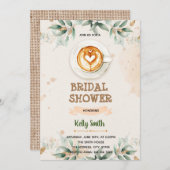 緑のコーヒー愛がシャワーテーマ 招待状 (正面/裏面)