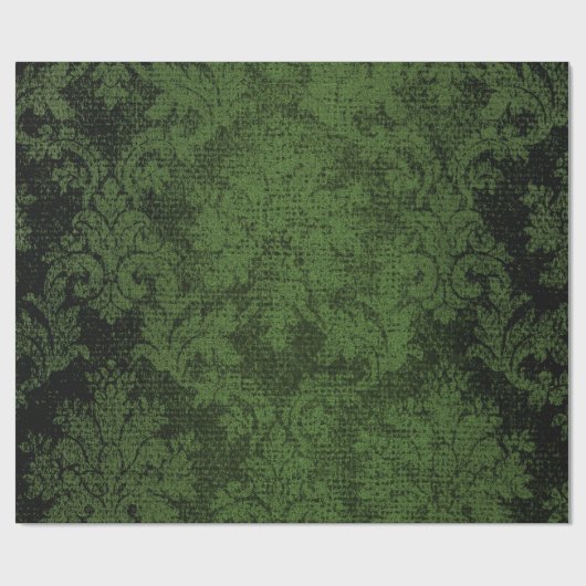緑のゴシックのビクトリアンなダマスク織のヴィンテージの壁紙 ラッピングペーパー (フラット)