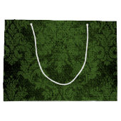 緑のゴシックのビクトリアンなダマスク織のヴィンテージの壁紙 ラージペーパーバッグ (裏面)