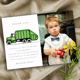 緑のゴミ収集車の子供向け誕生日写真、いつでも使える サンキューカード