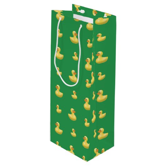 緑のゴム製アヒルパターン ワインギフトバッグ (正面アングル)