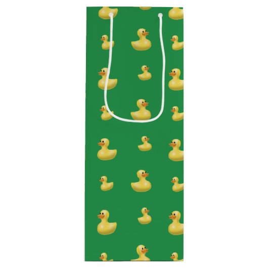 緑のゴム製アヒルパターン ワインギフトバッグ (正面)