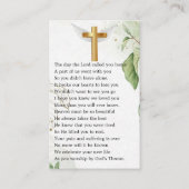 緑のゴルディッシュ写真葬式祈りの言葉カード 名刺 (裏面)