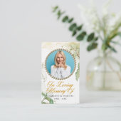 緑のゴルディッシュ写真葬式祈りの言葉カード 名刺 (スタンド正面)