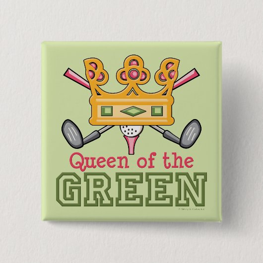 緑のゴルファーボタンの女王 缶バッジ (正面)