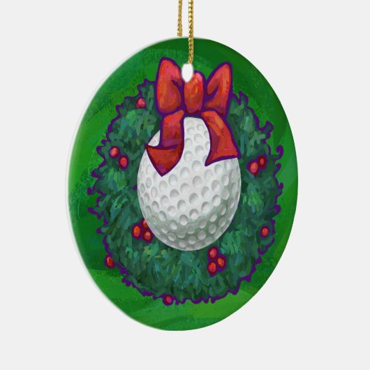 緑のゴルフ・ボールのクリスマスのリース セラミックオーナメント (右)