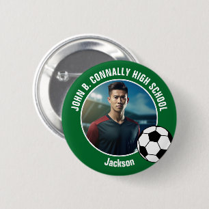 緑のサッカープレーヤーの写真 高校のチームスピリット 缶バッジ