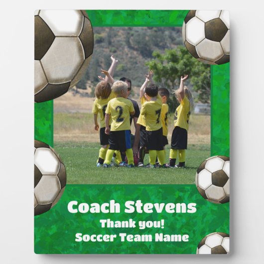 緑のサッカーボールありがとう |サッカーコーチギフト フォトプラーク (正面)