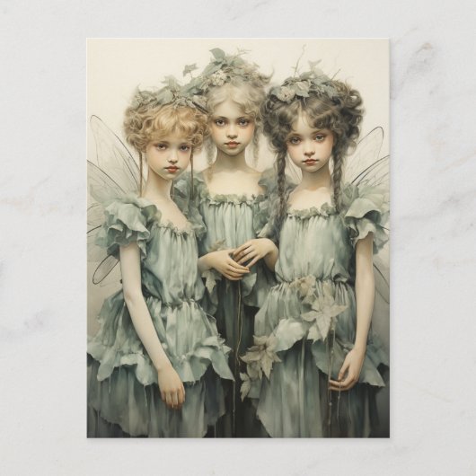 緑のサテンの服を着たかわいい若者たち ポストカード (正面)