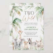 緑のサファリの動物の二野生の二番目の誕生日 招待状 (正面/裏面)