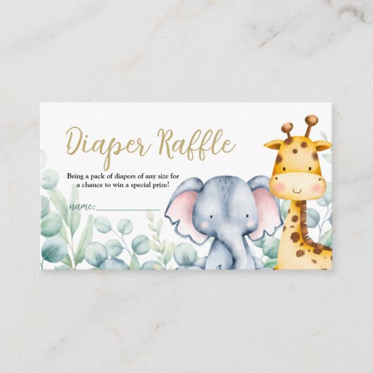 緑のサファリジャングル動物おむつラッフルカード エンクロージャーカード (正面)