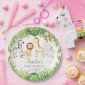 緑のサファリフォレストジャングル動物の赤ちゃんシャワー ペーパープレート (パーティー)