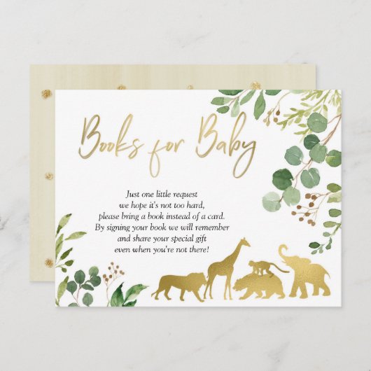 緑のサファリ動物の赤ちゃんシャワーブックベビー インビテーションポストカード (正面/裏面)