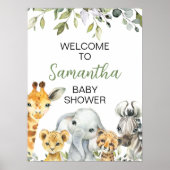 緑のサファリ動物の赤ちゃんシャワー歓迎サイン ポスター (正面)
