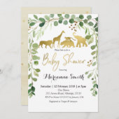 緑のサファリ動物ベビーシャワー招待状 招待状 (正面/裏面)