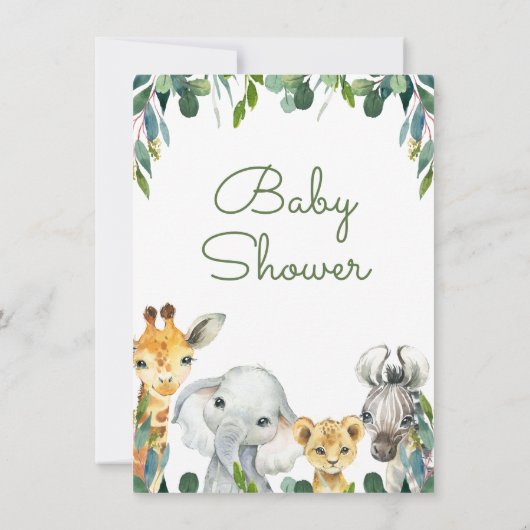緑のサファリ男女兼用ーベビーシャワー 招待状 (裏面)