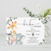 緑のサファリ男女兼用ー動物の赤ちゃんシャワー 招待状 (スタンド正面)