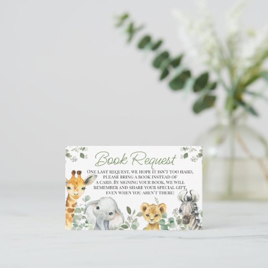 緑のサファリ赤ちゃんシャワーブックリクエスト挿入 名刺 (スタンド正面)
