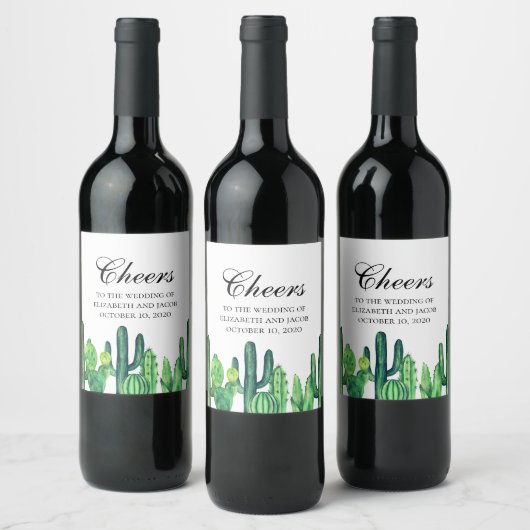 緑のサボテンのワイン。サマーカクティー応援結婚ズ ワインラベル (ボトル)