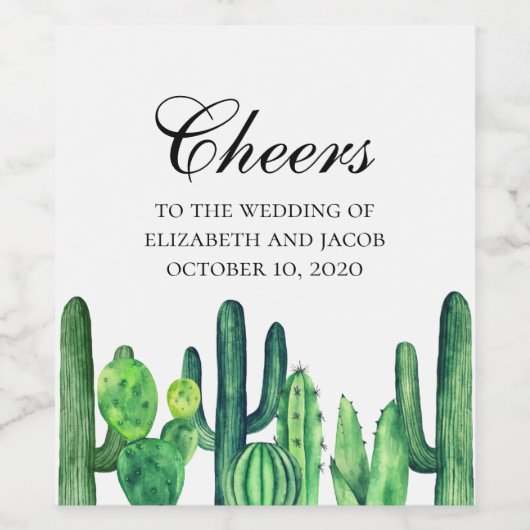 緑のサボテンのワイン。サマーカクティー応援結婚ズ ワインラベル (シングルラベル)