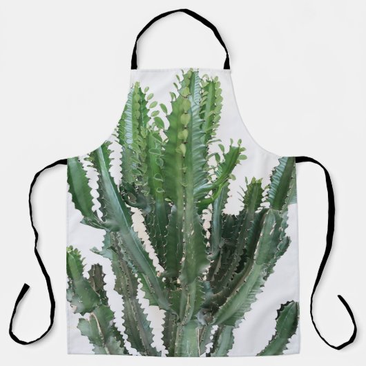 緑のサボテン:ミニマルな白の背景 エプロン (正面)