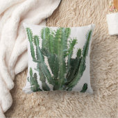 緑のサボテン：ミニマルな白の背景 クッション (ブランケット)