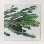 緑のサボテン:ミニマルな白の背景 ジグソーパズル (横)