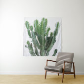 緑のサボテン:ミニマルな白の背景 タペストリー (インサイチュ)