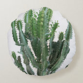 緑のサボテン：ミニマルな白の背景 ラウンドクッション (裏面)