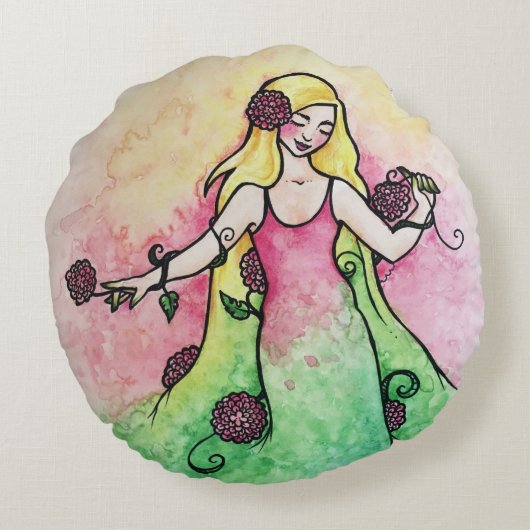 緑のサムスプリングタイム ラウンドクッション (裏面)