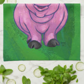 緑のサンタの帽子のお祝いのブタ キッチンタオル (折り畳み)