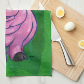 緑のサンタの帽子のお祝いのブタ キッチンタオル (四つ折り)