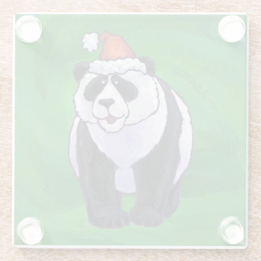 緑のサンタの帽子のパンダくま ガラスコースター (裏面)