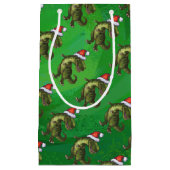 緑のサンタの帽子のTRex スモールペーパーバッグ (正面)