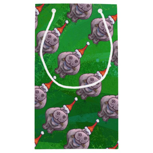 緑のサンタの帽子パターンのカバ スモールペーパーバッグ (裏面)