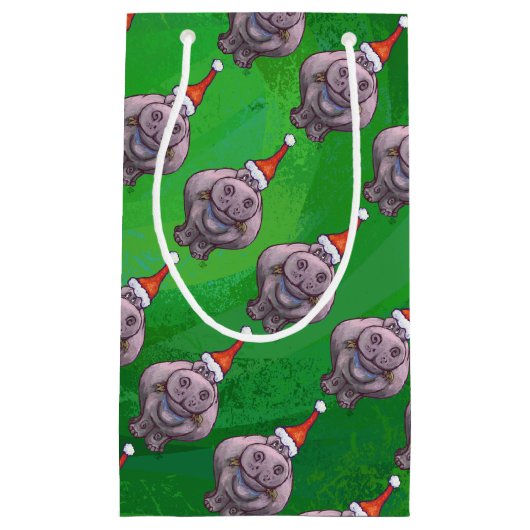 緑のサンタの帽子パターンのカバ スモールペーパーバッグ (正面)