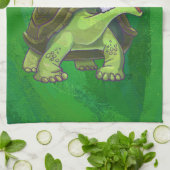 緑のサンタハットの亀 キッチンタオル (折り畳み)