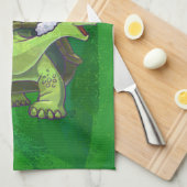 緑のサンタハットの亀 キッチンタオル (四つ折り)