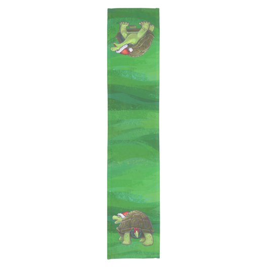 緑のサンタハットの亀 ショートテーブルランナー (正面)