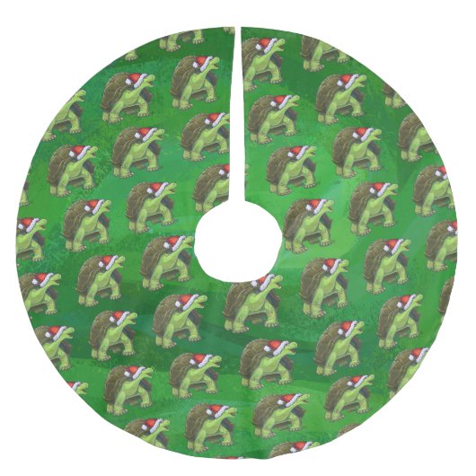 緑のサンタハットの亀 ブラッシュドポリエステルツリースカート (正面)