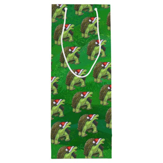 緑のサンタハットの亀 ワインギフトバッグ (裏面)