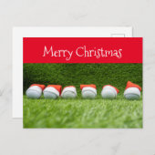緑のサンタハット付きゴルフクリスマスホリデー シーズンポストカード (正面/裏面)