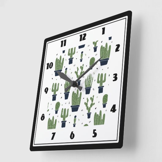 緑のサ素朴ボテン砂漠模様 スクエア壁時計 (傾斜)