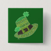 緑のシェブロンの小妖精の帽子のセントパトリックの日 缶バッジ (正面)