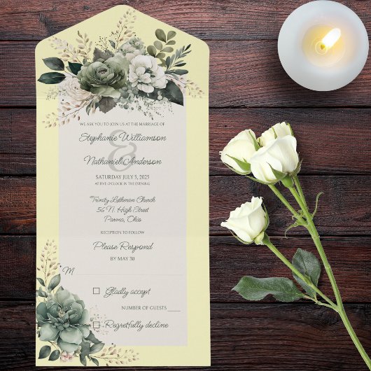 緑のシェードフローラオン黄 オールインワン招待状