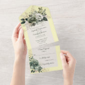 緑のシェードフローラオン黄 オールインワン招待状 (貼ってはがせる)