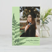 緑のシダのエレガント植物の卒業の発表 招待状 (スタンド正面)