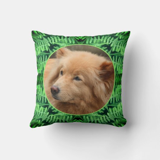 緑のシダのフレーム独自のペットの写真を作成 クッション (裏面)