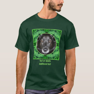 緑のシダのフレーム独自のペットの写真を作成 Tシャツ